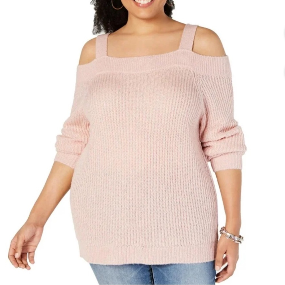 INC Womens Plus Cold Shoulder Wide Neck Sweater